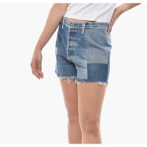 RE/DONE LEVI'S DENIM PATCHWORK SHORTS WITH FRAYED HEM Size 27